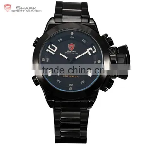 Shark LED Analog Digital Day Date Black Steel Mens Sports Quatrz Wrist Watch thumbnail-1