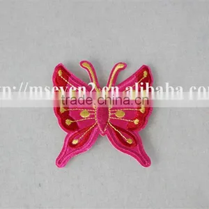 Fancy Design 7*8cm Cotton Embrodidery Trim Patch in Pink Butterfly Design for Garment thumbnail-2