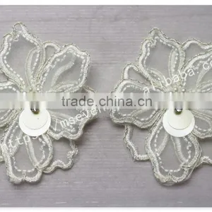 Beautiful Design 8.5cm Width Organza Flowers Beaded Lace in White thumbnail-4