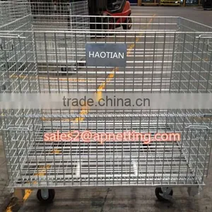 Wire Mesh Cage With Foot Brakes Warehouse Storage Container With Wheels thumbnail-1