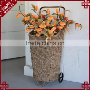 Chic Supermarket Basket With Wheels Design Country Style Home Decor Flower Basket thumbnail-1