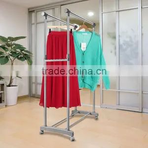 Heavy Duty Double Rail Adjustable Telescopic Rolling Clothing Garment Rack thumbnail-1