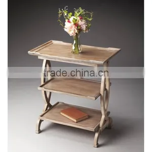 Loft Collection Wood Triple Shelf Side Table thumbnail-1