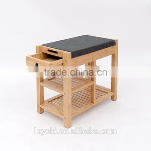 New Design Bamboo Shoe Rack Shoe Bench Seat Cushion Wooden Shoe Display Rack Drawer thumbnail-3