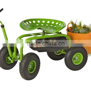 TC4501D Rolling Garden Work Seat Cart With Bucket Basket TC4501D thumbnail-2