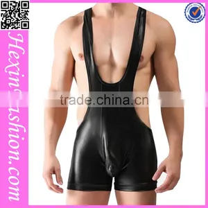 Black Men Leather Jumpsuit Club Wear NO MOQ thumbnail-1