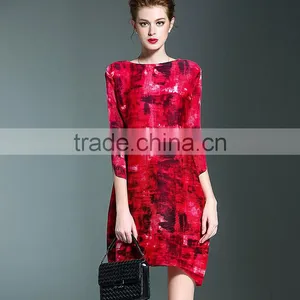 Latest European Ladies Digital Printed Gradients Wrinkled Dresses thumbnail-4