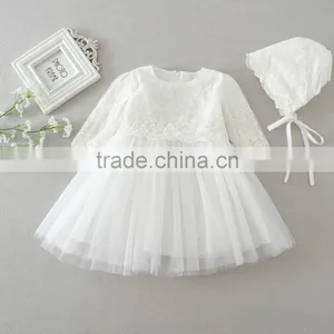Wholesale Hot Sale Cheap Summer Dress 2017 Baby Clothing Lace Kids White Long Sleeve Tulle Flower Girl Dress thumbnail-1