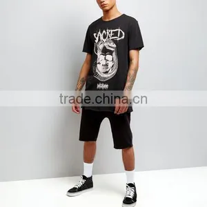 New Fashion Printed Tees Longline Short Sleeve t Shirt Men Summer Casual Black T-shirt thumbnail-3