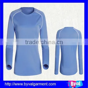 Oem Wholesale Factory Price Apparel Slim Fit Plain Dyed Round Neck Anti-pilling Dry Fit Long Sleeve Shirts for Lady thumbnail-1