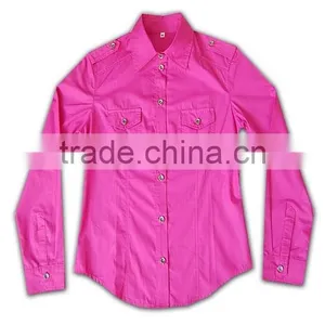 100% Cotton Design China Made Popular Ladies Pink Color Dress Shirt thumbnail-4