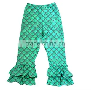 2016 Fashion Green Fish Scale Mermaid Tail Baby Girls Capri Legging Mermaid Capri Pants Ruffle for Kids thumbnail-1