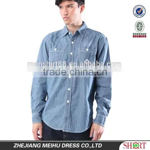 2016 New the Cardiff Twill Military Medium Wash Denim Shirt With Two Chest Pockets thumbnail-1