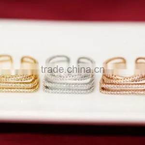 Women Multilayer Gold Silver Plated Crystal Rhinestone Midi Finger Knuckle Rings thumbnail-3