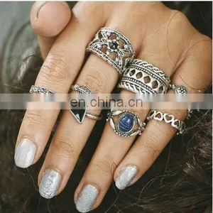 7pcs/set Retro Carved Gemstone Bohemian Gem Finger Knuckle Ring thumbnail-1