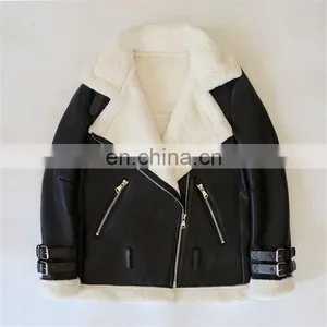 Wholesale Winter Long Style Double Face Sheepskin Ladies Fox Fur Leather Jacket thumbnail-3