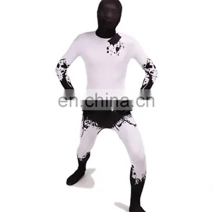 White & Black Lycra Spandex Zentai Costume Halloween Party Mask/Hood Open Face/Eyes/Full Hood thumbnail-4