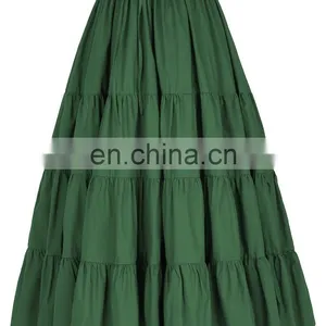 Belle Poque Women's Solid Green Color Wide Hem Cotton Maxi Skirt Long Skirt BP000207-3 thumbnail-2