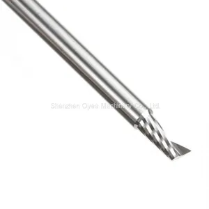 Carbide CNC Spiral 'O' Single Flute, Aluminum Cutting 4 Dia x 8 x 4 Shank x 66mm Long Up-Cut Router Bit thumbnail-1