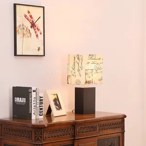 LED Light,Fast Charge Wood USB Side Table and Desk Lamp With Screen Line Fabric Shade,Touch Switch thumbnail-2