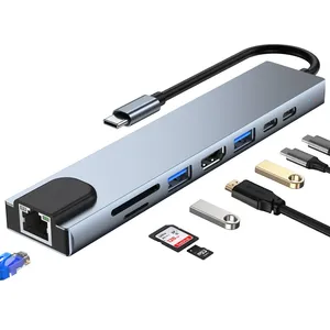 USB 8-in-1 Docking Station, Fast Charging Hub Adapter Type C 4K RJ45, USB 3.0 Docking Station thumbnail-5