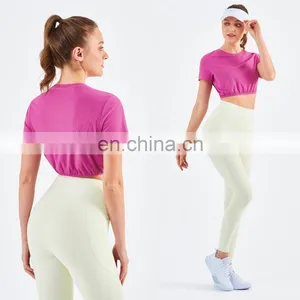 Wholesale Gym Ribbed Yoga T Shirt Elastic Legging Sets Custom Fitness Wear thumbnail-5