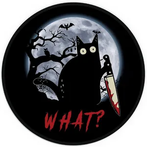 Gaming Mouse Pad Black Murderous Knife Cat What Round ,Free Sample thumbnail-1