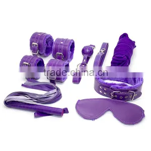 2016 Top Selling Fetish Leather Male Bondage Flirt 7 Sets in 1 Handcuffs Legcuffs Gag Eye Patch Whip Rope Collar Adult Games Toy thumbnail-4