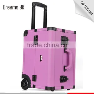 Purple Professional Rolling Trolley Makeup Case With Compartments for Nail Polishing Artist thumbnail-3