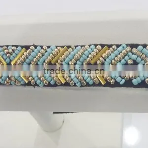 FASHION FABRIC HAND SEWN BEADED METAL TUBE HEAD BAND thumbnail-4