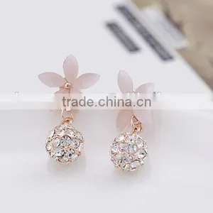 Pink Crystal Ball Drop Earrings Long Rhinestone Earrings Crystal Rhinestone Flower Dangle Earrings thumbnail-1