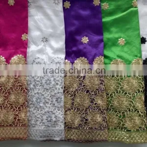 Multi Color African George Fabric With Cord Lace India Raw Silk George Wrappers thumbnail-2