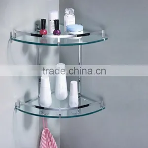 Chromed Polished Hook Bathroom Shelves Double Layer Triangle Shelf Corner Two Tier Glass Shelf thumbnail-1