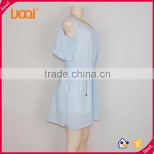 New Fashion Short Sleeve Women Sexy Blue Chiffon Dress Casual Dress 2016 thumbnail-2