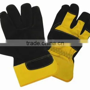 Work Glove Red Cow Split Leather Back Stripped Cotton/ Patch Palm Working Glove thumbnail-3