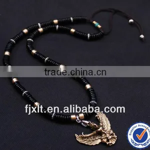 New Arrival Great Golden-winged Peng Bird Black Coconut Slice Tibetan Necklace thumbnail-1