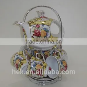 Ceramic Tea Set With Metal Rack , 13pcs Tea/cofee Set thumbnail-3