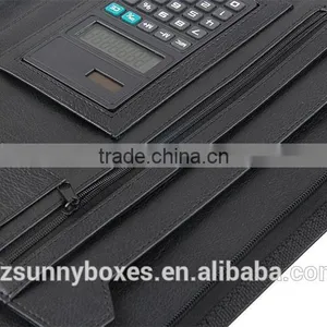 A4 Black PU/PVC Leather Zipper Notepad Portfolio With Calculator Quality Choice thumbnail-6