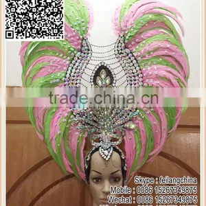Samba Party Large Green Pink Rooster Feather Headdress Headpiece Quality Choice thumbnail-1