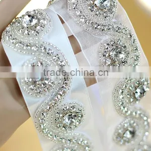 Elegant Graceful Crystal Beaded Bridal Sash Belt for Wedding Dress thumbnail-4