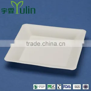 PL-06-S 6.75 Inches Disposable Flate Square Shape Sugarcane Dinner Plates thumbnail-1