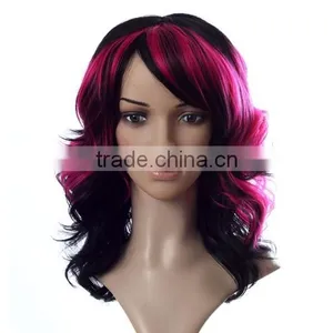 Cheap Red Sex Mixing Wig Ombre Synthetic Lace Front Hair Wig With Bangs thumbnail-2