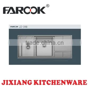 SS Double Bowl Stainless Steel Sink With Drainboard thumbnail-1