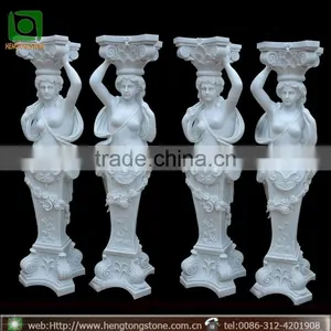 Natural Marble Hand Carved Carved White Marble Column With Figure thumbnail-1