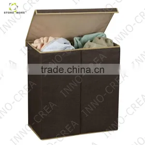 Collapsible Laundry Hamper -Double Hamper Laundry Sorter With Magnetic Lid Closure, Coffee Linen thumbnail-3