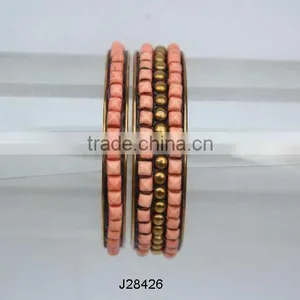 Orange Beads Brass and Resin Mosaic Bracelets thumbnail-1