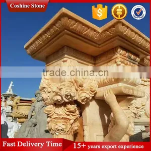 Stone Carved Marble Fireplace, Yellow Marble Fireplace Surround thumbnail-4