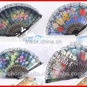 Spanish Style Plastic Folding Fan With Flower thumbnail-1