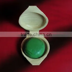 COCONUT OIL BASED NATURAL HANDMADE SOAP - PACKED IN ARECA PALM LEAF SOAP DISH thumbnail-1