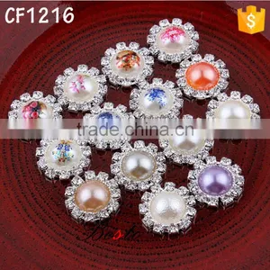 2016 Top Fashion Flower Printed Rhinestone Around Pearl Button thumbnail-1